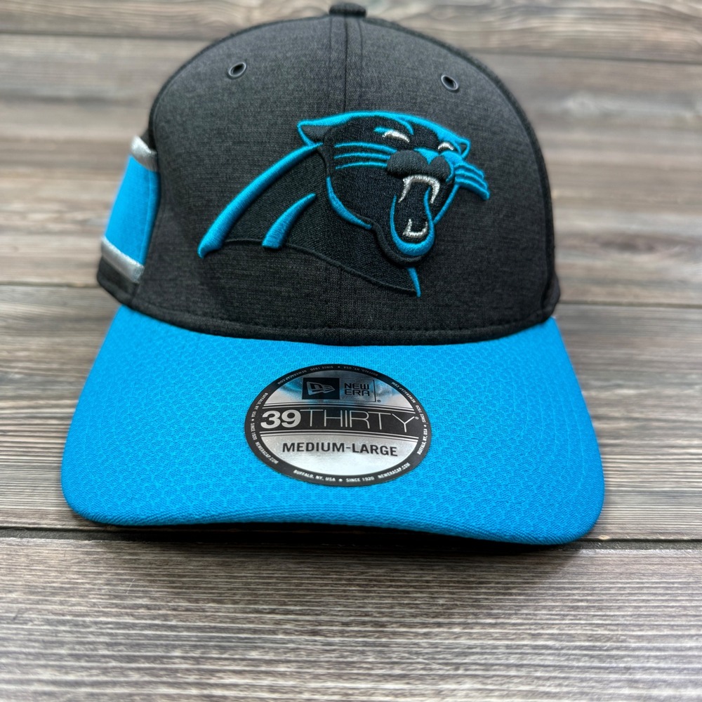 New Era Mens M/L Carolina Panthers 39THIRTY Hat Grey Blue NFL Sideline New